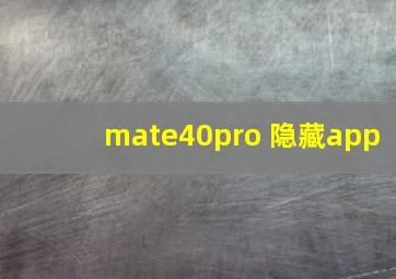 mate40pro 隐藏app